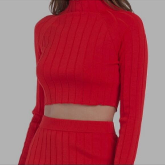 House of Harlow 1960 Red Mocked Cropped Neck Ribbed Long Sleeve stretchy S - Picture 1 of 14
